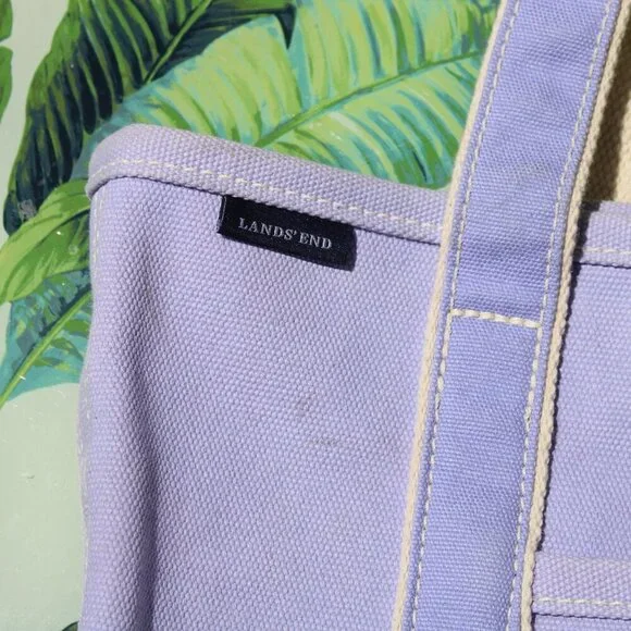 Lands' End Lavender Purple Medium Open Top Canvas Tote Bag Embroidered - Picture 4 of 4